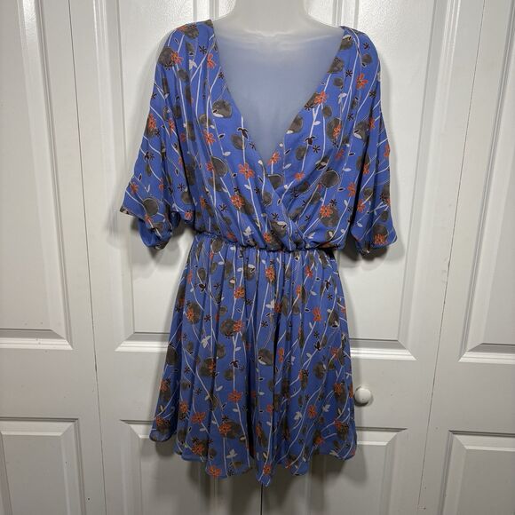 Chelsea & Violet Cold Shoulder Mini Dress Womens S Boho Floral Blue Summer - Picture 1 of 11